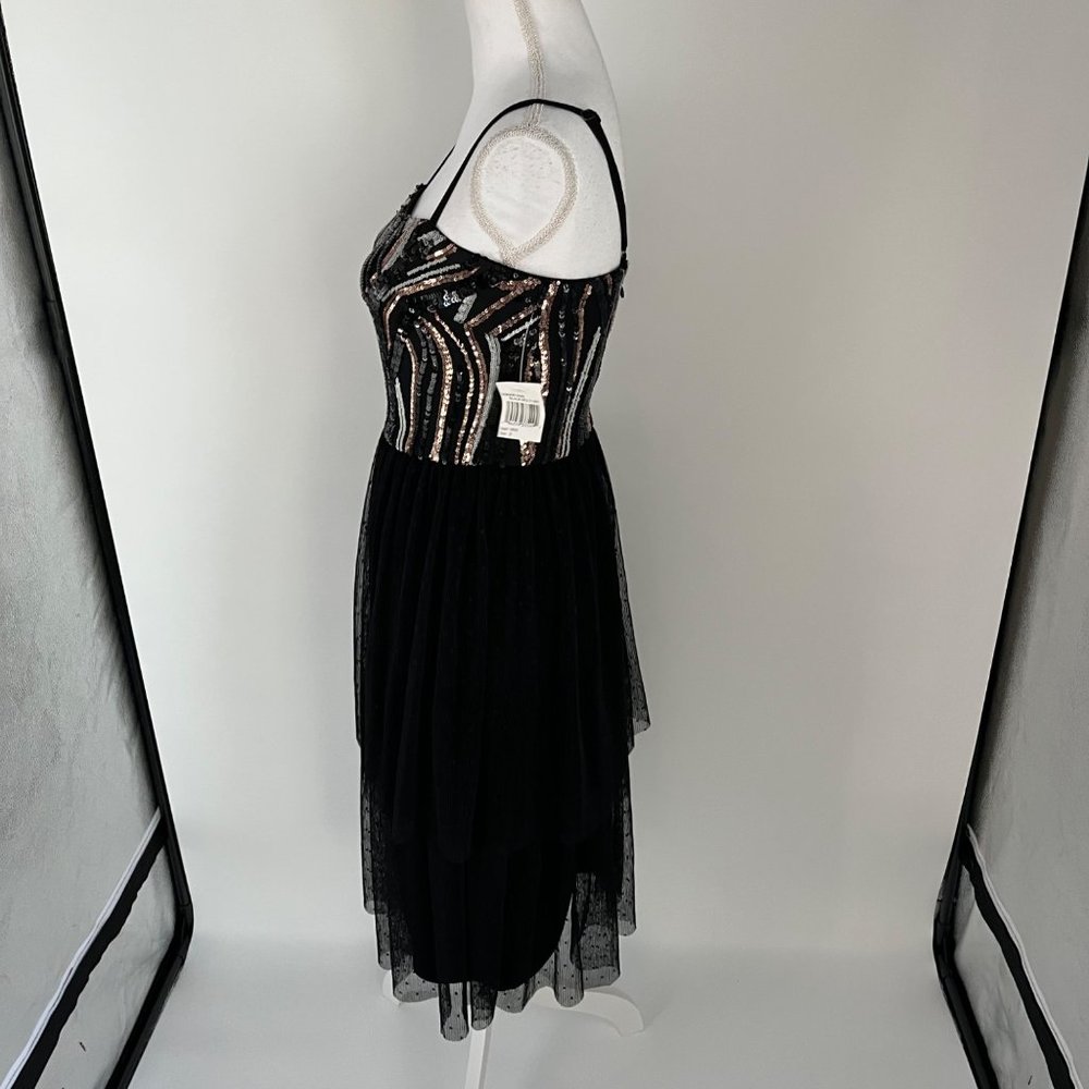 NWT Dress The Population Kady Sequin Block Print Tiered Dress in Black Multi Sml - Picture 6 of 15